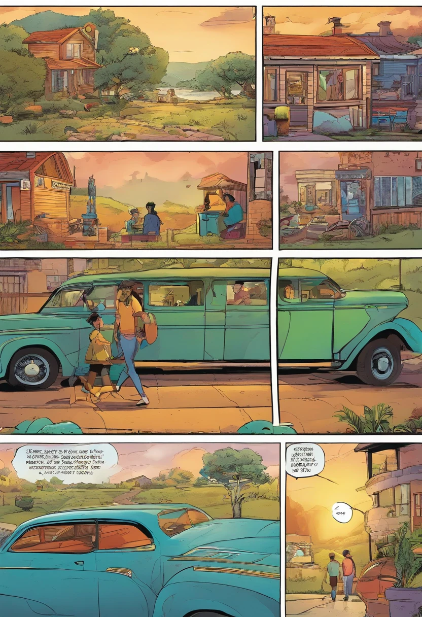 Quadrinhos americanos, The comic is presented in several irregular panels with colors. The short-haired American cat struggles as it runs away from home and then reunites with its owner. The style is exaggerated and detailed