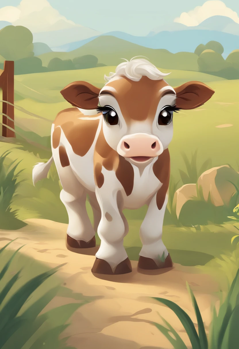 taur,dairy cattle ,Cute cows,critters,frontage,calf,cartoonish style,Animation style,anthropomorphic turtle,personification