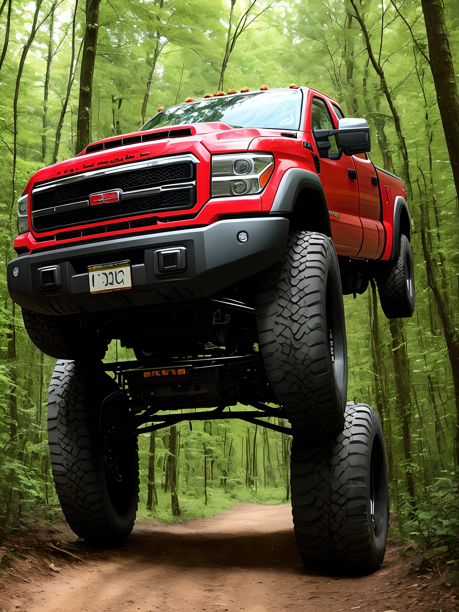 Lifted truck in the woods