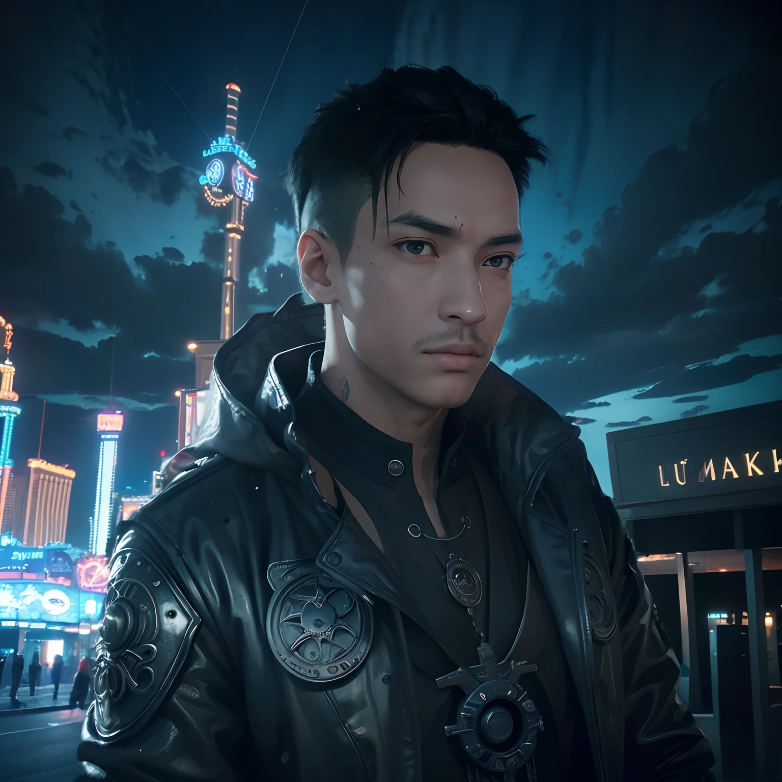Las Vegas night urban background, cloudy vibe,