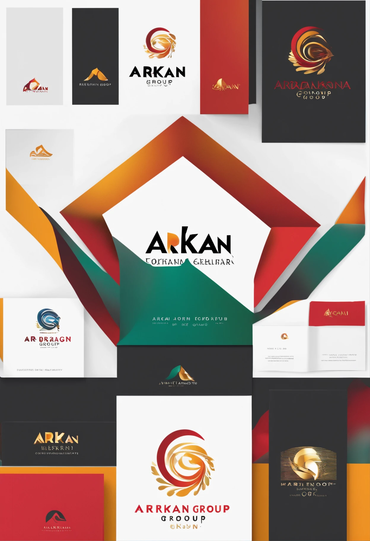 "Revamp your brand with a contemporary logo for ARKAN Group, highlighting a sleek letter design in bold and vibrant colors. Show the world your international reach with this elegant and eye-catching logo."
