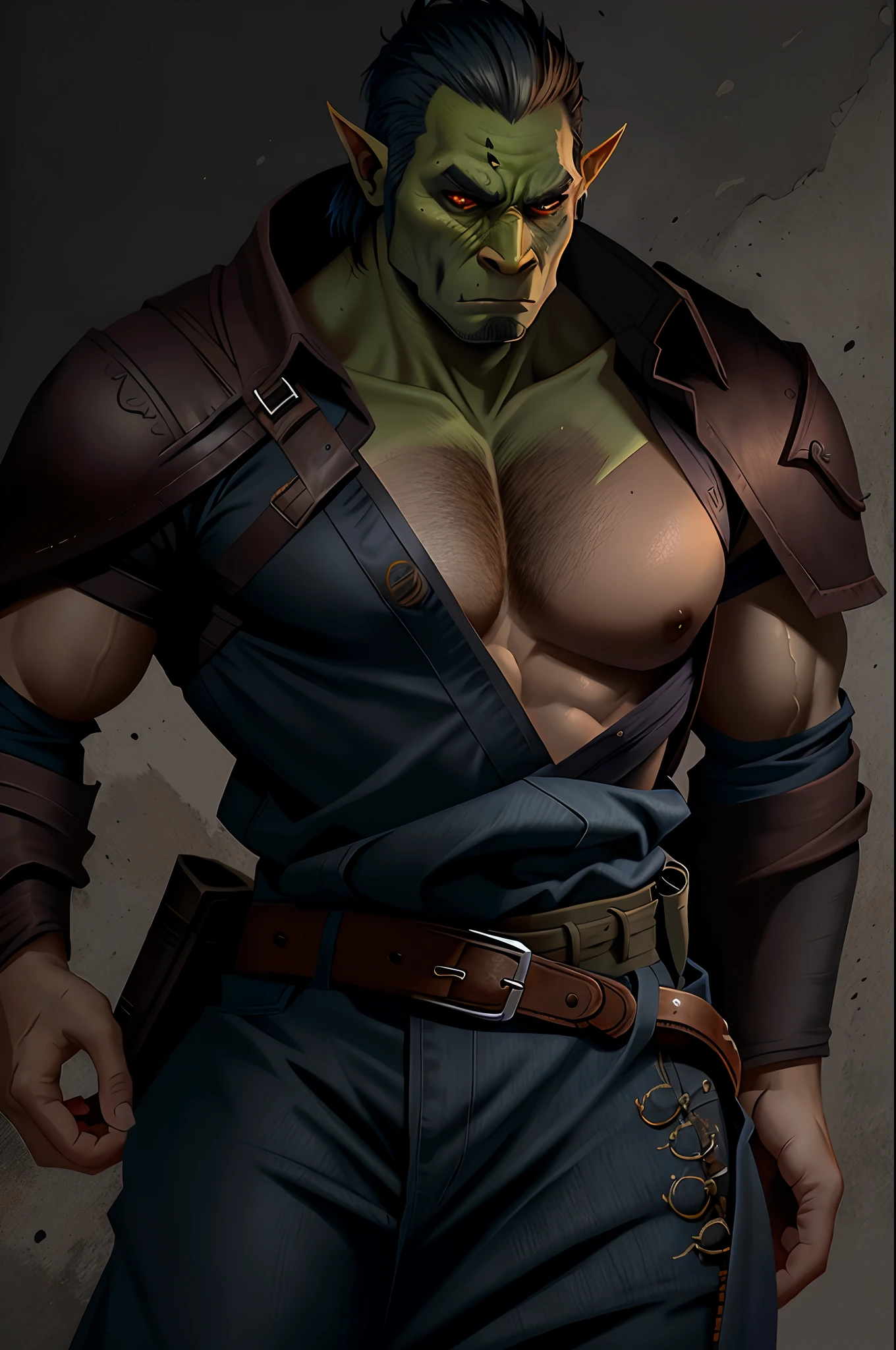 Male samurai orc and a western gunslinger
