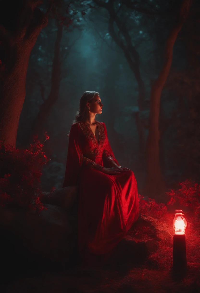 A red necromancer, blood moon, ray tracing, masterpiece, best quality, ultra quality, absurd details, best light, best shadow, sharp, sharp image, detailed, extremely detailed, great resolution, 8k, 4k, uhd, particle effects, beautiful effects, vivid colors, neon light, neon, light,