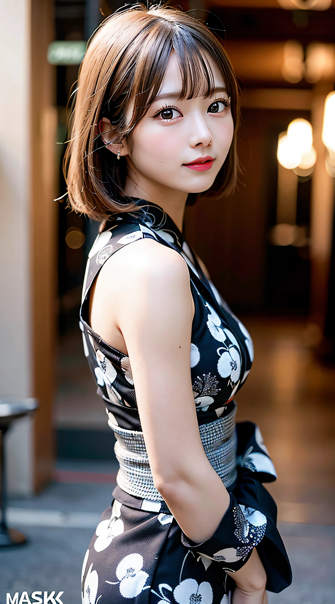 (8K, Raw photo:1.2), Detailed face and eyes,Best Quality, 超A high resolution, Highly detailed ,intricate detailes ,masutepiece ,Cute Girl , Soft cinematic light, Hyper-detailing,Sharp Focus, High quality, Blonde hair, bob cuts, Yukata