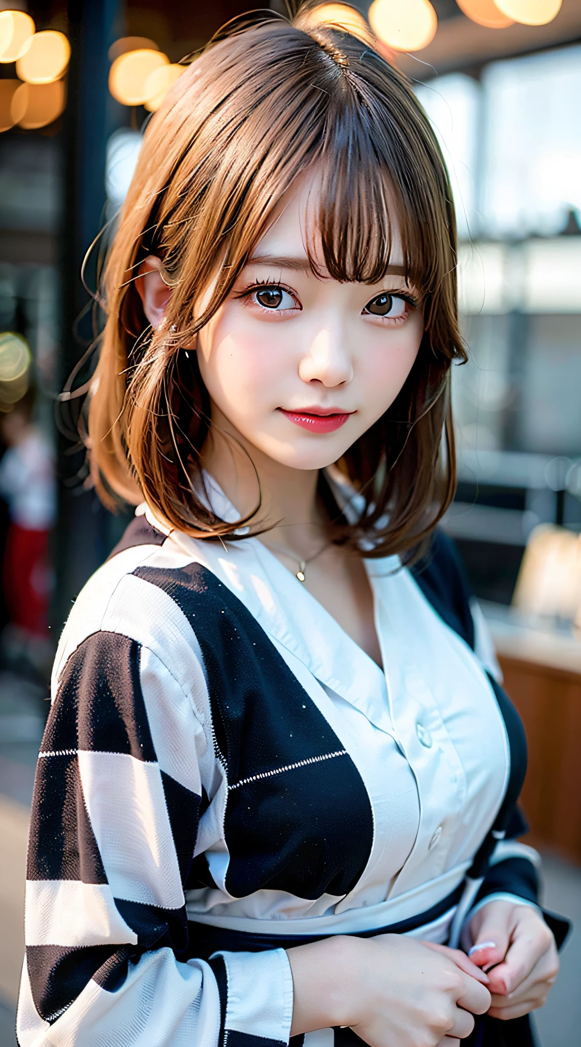 (8K, Raw photo:1.2), Detailed face and eyes,Best Quality, 超A high resolution, Highly detailed ,intricate detailes ,masutepiece ,Cute Girl , Soft cinematic light, Hyper-detailing,Sharp Focus, High quality, Blonde hair, bob cuts, Yukata, tits out