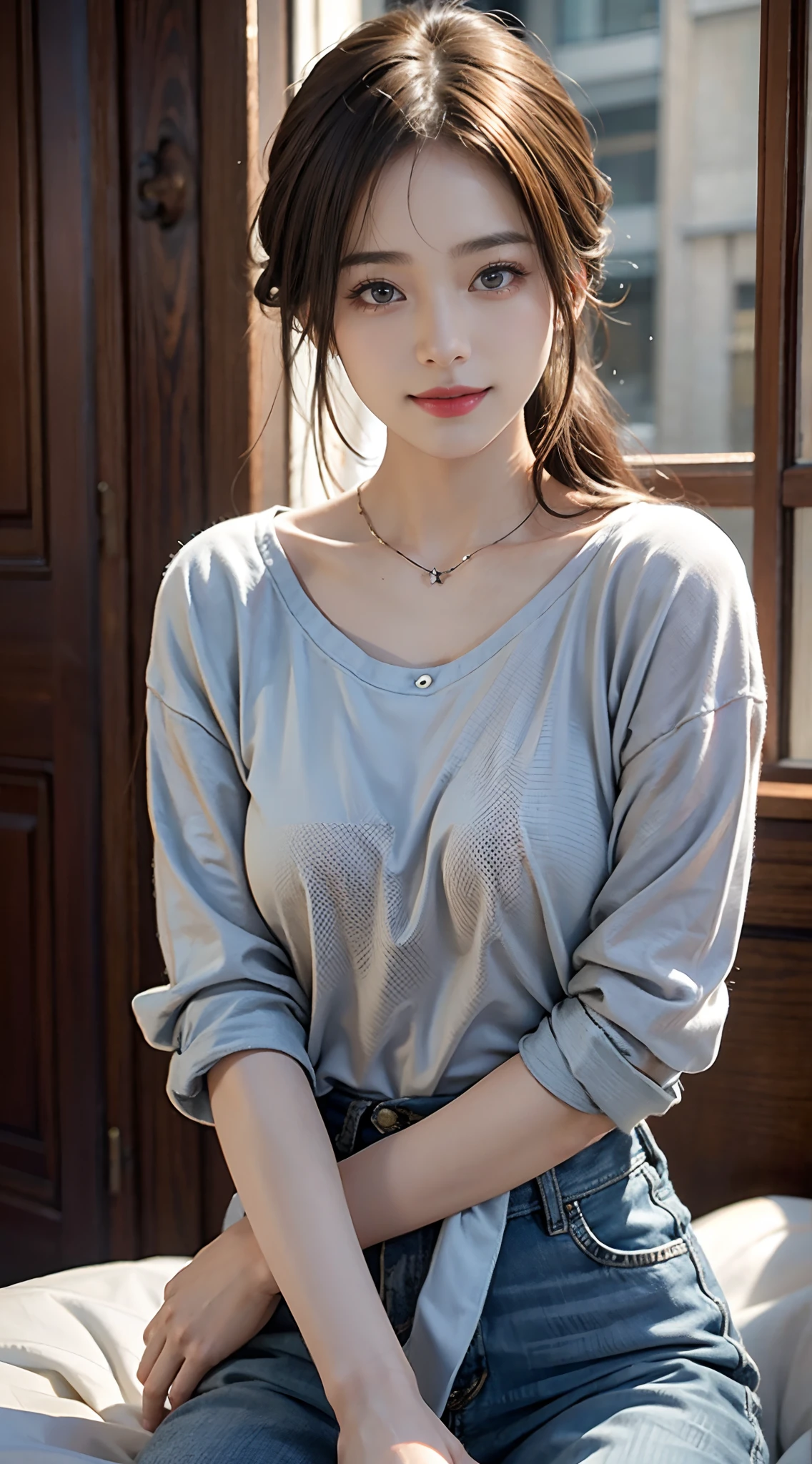 top-quality、​masterpiece、超A high resolution、(Realistic:1.4)、Raw photo、1 17-year-old girl、ssmile、macho、lighting like a movie