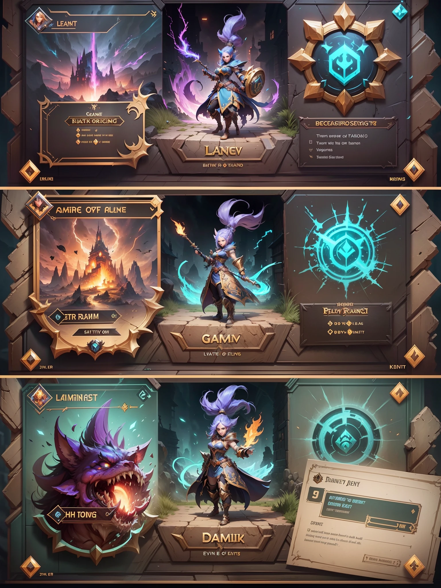 Card game, warrior, League of Legends character, League of Legends concept art, splash art, League of Legends splash art, official splash art, League of Legends art, League of Legends character art, League of Legends , League of Legends Splashart, skill power, concept art, best quality, detailed, best quality, high quality, High details, A close-up of a menu with a fantasy adventure theme background, Dungeons & Dragons RPG concept fantasy art and various icons, game interface, game interface, Game HUD, Game UI asset design, UI board, item art, Game icon asset, stylized game icon, Game style Hearthstone color, HUD health bar, PC screenshot, game screen, detailed screenshot, no volcano, game overlay, ...png, NO PREVIEW, A game-based battle card，To have various attributes such as：wind, fire, lightning, Dark Earth, gold, Wood, water, ice。Other systems make their own edits。 --auto --s2