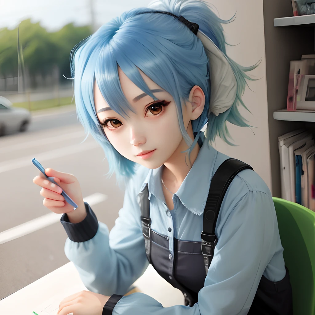 Create a anime girl with blue hair