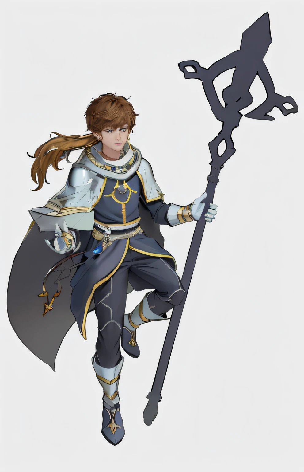 Caricature of a man in a knight's costume holding a spear, A human male paladin, young shadow mage male, fullbody rpg portrait, young half elf wizard, picture of a male cleric, dressed like a cleric, cleric, female cleric, rpg portrait full body, skinny male fantasy alchemist, full portrait of magical knight, inspired in kris from deltarrune