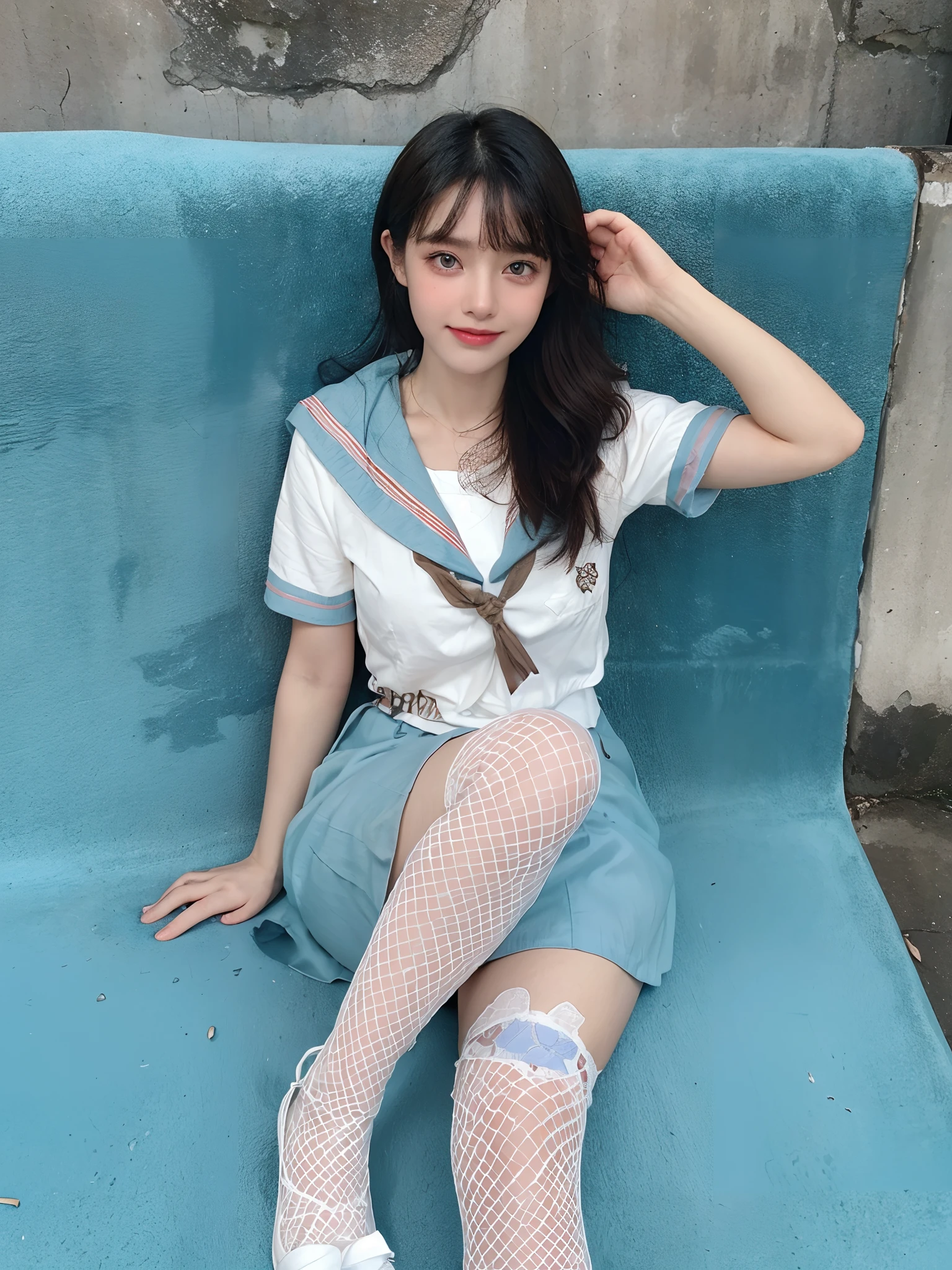 Top quality, Masterpiece, 超高分辨率, (Realistic, : 1.4), Original photo, (True skin texture: 1.3), (filmgrain: 1.3), in a panoramic view, Portrait, Very wide lens, Narrow waist, cowboy lens, (bangs, Inconspicuous, Cold light,) Night, Close-up, Tears, Short hair, neck long, ears sticking out, bangs, Big eyes, Brightly Colored Eyes, In the house, Dust, Tindall effect, (Facial expression), Sitting, (hitting a wall), Crying, Frowning, (Looking down), Nervousness, Tears, smiling happily
one girl, eyes and face with beautiful details, White jabot, pink dark V, Brown eyes,