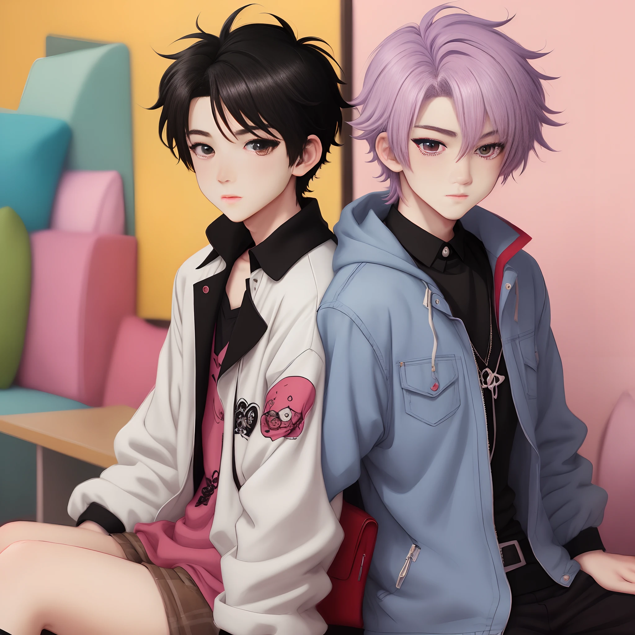 cute pastel goth boy in 2000s anime art style