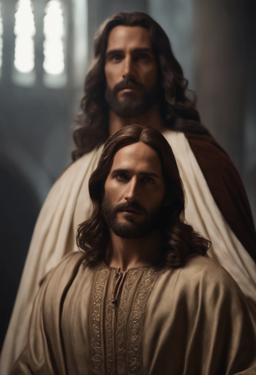 imagem arrapada de um homem com cabelos longos e barba, Retrato de Jesus Cristo, Jesus Cristo, rosto de Jesus de frente, bonito impressionante realista, Jesus, jesus of nazareth, Jesus Cristo em Mass Effect, Tron legado Jesus Cristo, Tron legado Jesus, Jesus Gigachad, escultura realista de 8k bernini, Vestido como Jesus Cristo, retrato vfx altamente detalhado de