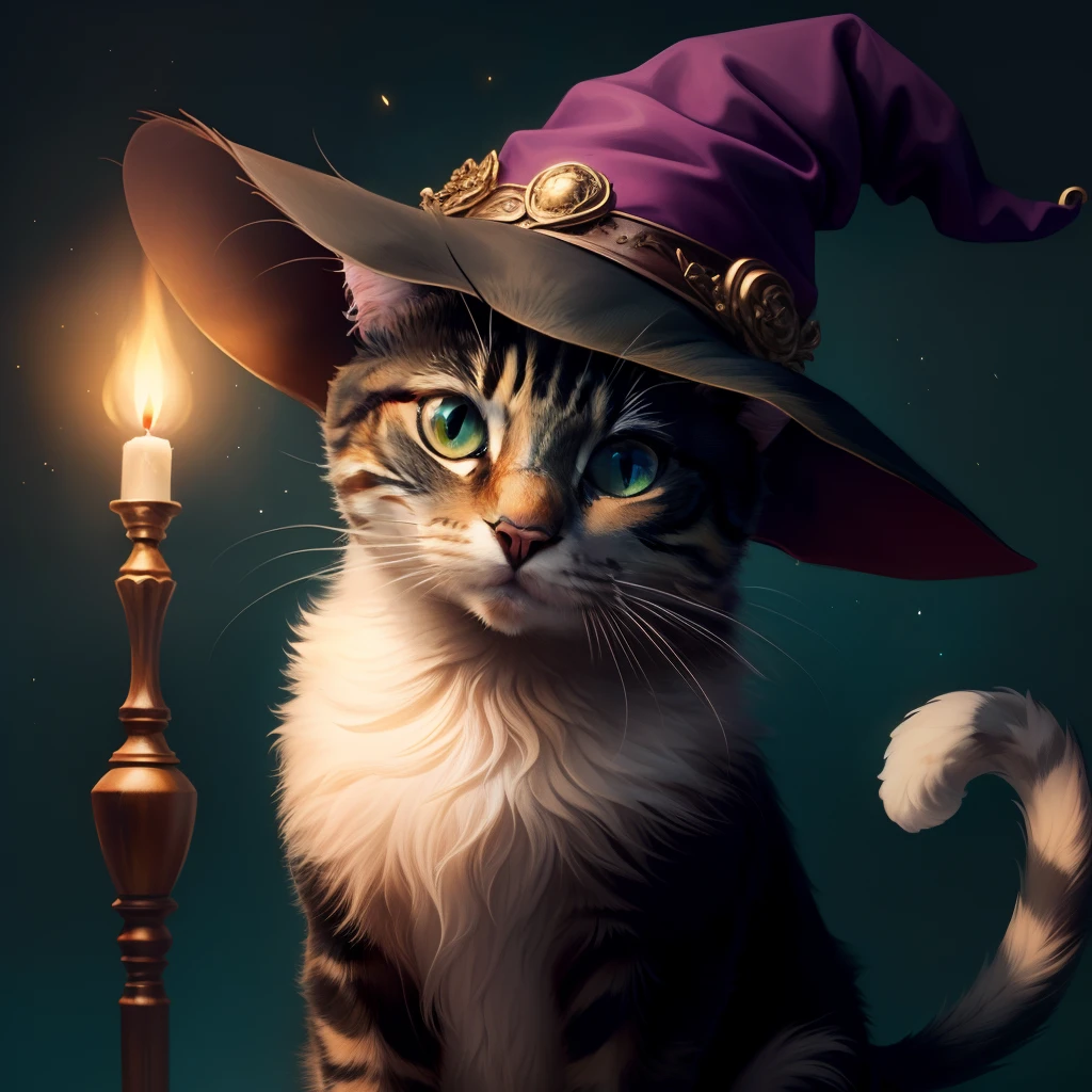 Cat with a witch hat on