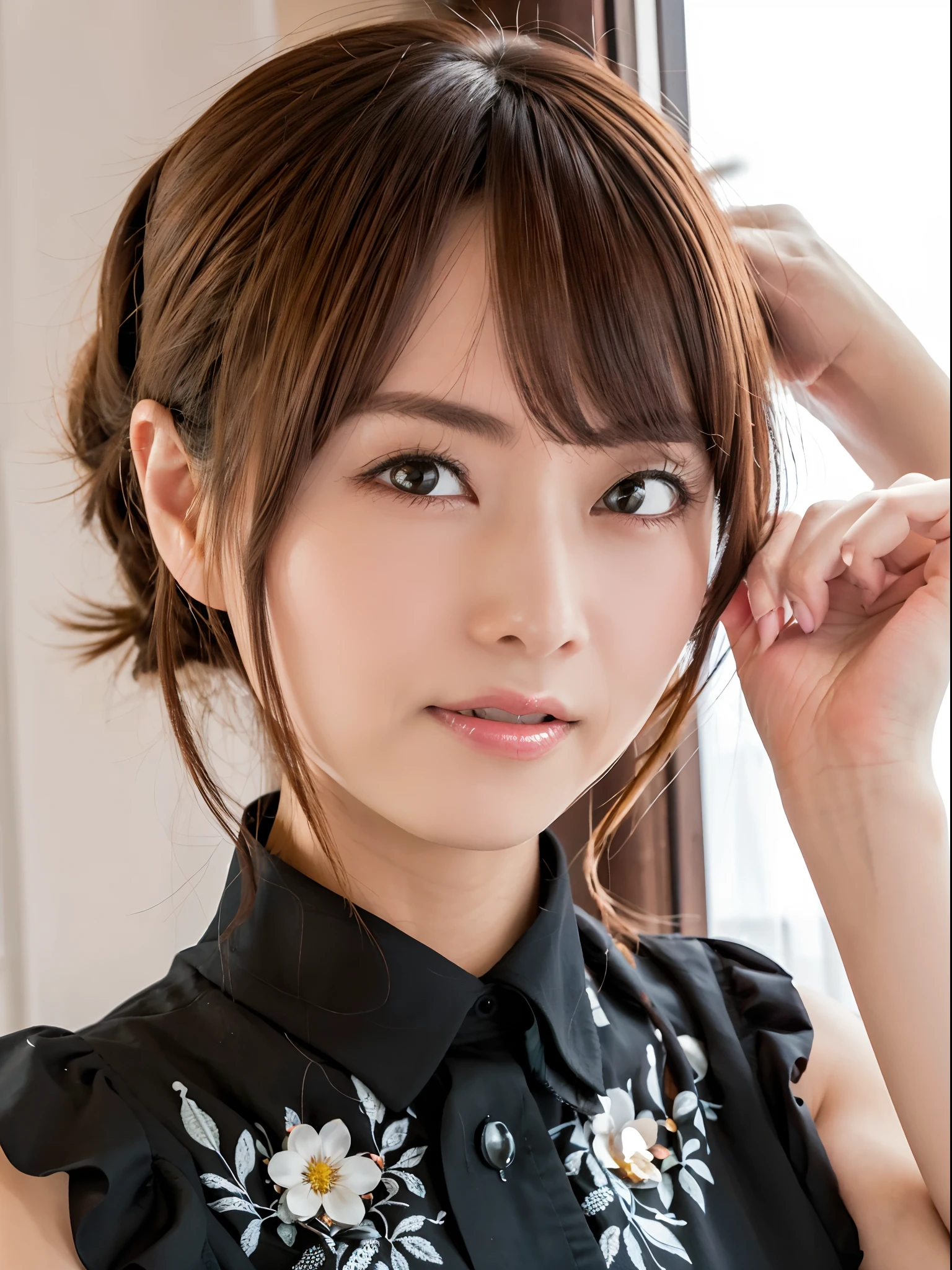 Ultra-realistic capture, Highly detailed, High resolution 16k close-up of human skin. Skin texture must be natural, Detailed enough to finely identify pores. Skin should look healthy, In a uniform tone. Use natural light and color、foco nítido:1.4、Looking at the camera、Look at viewers、Armpit、room at night、simple background、dark-brown eyes、goddess of Japan、