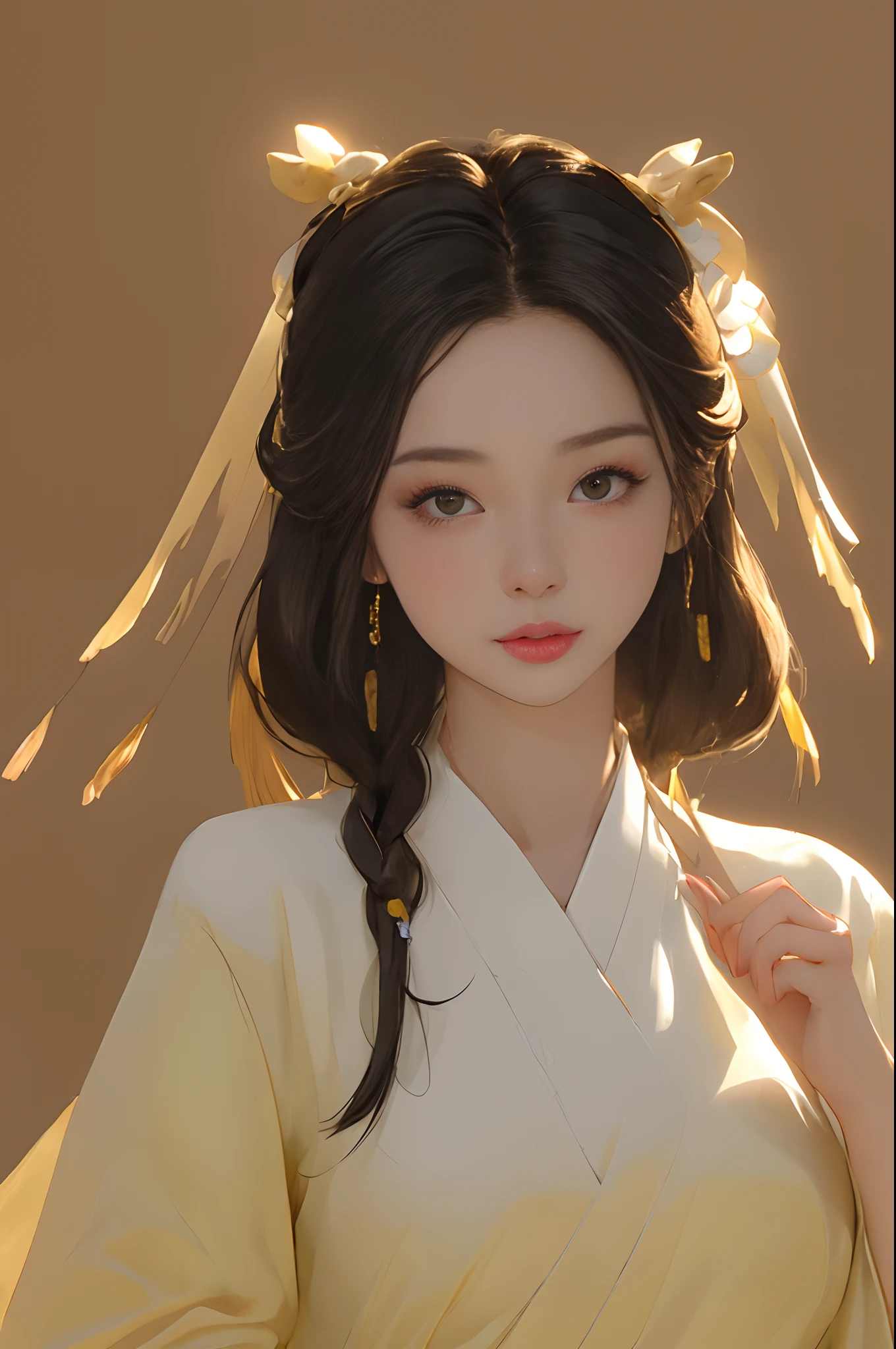 A girl, ancient Chinese costume, whole body, sunshine, clear face, clean white background, masterpiece, super detail, epic composition, ultra HD, high quality, extremely detailed, official art, uniform 8k wallpaper, super detail, 32k