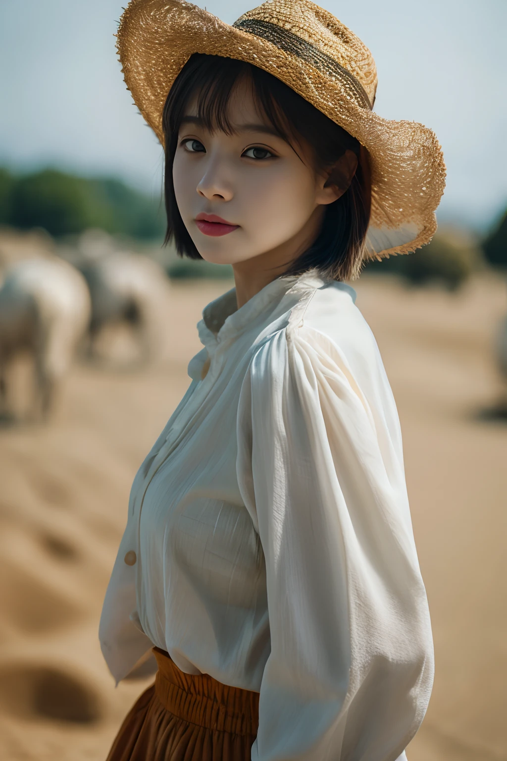 ​masterpiece、4K、top-quality、beautiful Korean women、detail portrayal、1 girl in、23years old、(Camisole:1.1)、bob cuts、夏天、Shabo ball、depth of fields、cowboy  shot