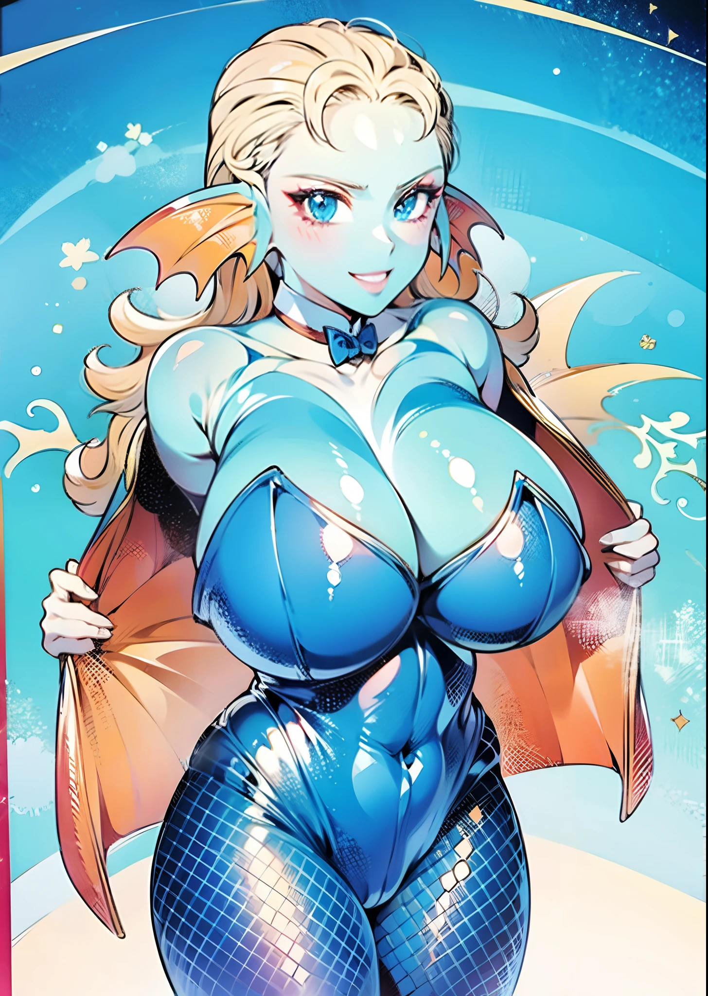 8K, High Definition, married, Beautiful, Beautiful, Bright, Eye Highlights, Sexy, Erotic, beautiful line art, light blue skin, Blue and orange gradient ear fins, Bunny Girl, Bunny suit, Net tights on the legs,