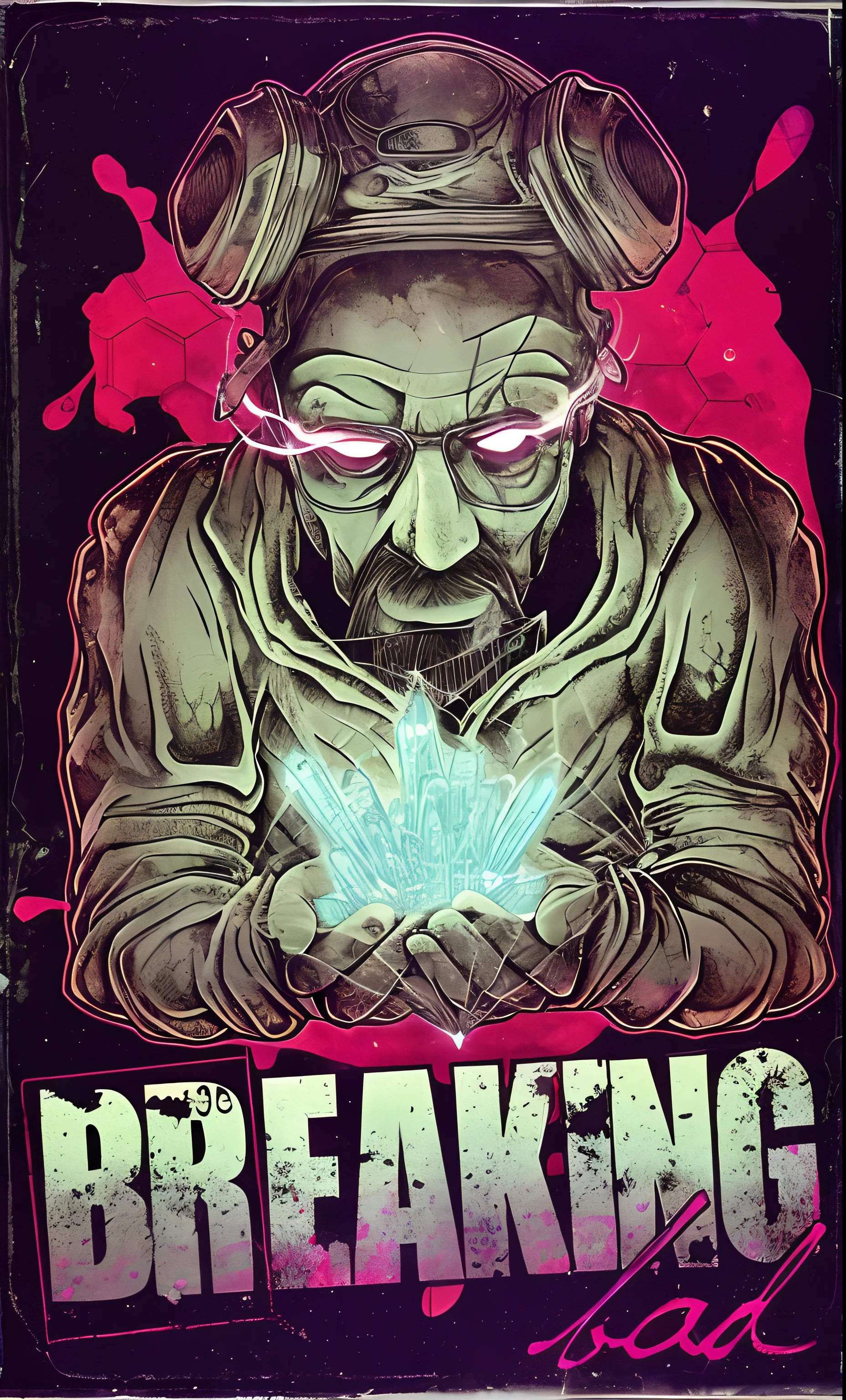 A poster of a zombie with a glowing face and a broken hand, quebrando ruim, breaking bad as a manga, Directed by: Dave Arredondo, magrela quebrando ruim, Martin then, Em Breaking Bad, Quebra, Directed by: Jesse Richards, Walter White de Breaking Bad, Walter Branco, Heisenberg, butcher billy style, official poster artwork, Walter Branco Gigachade