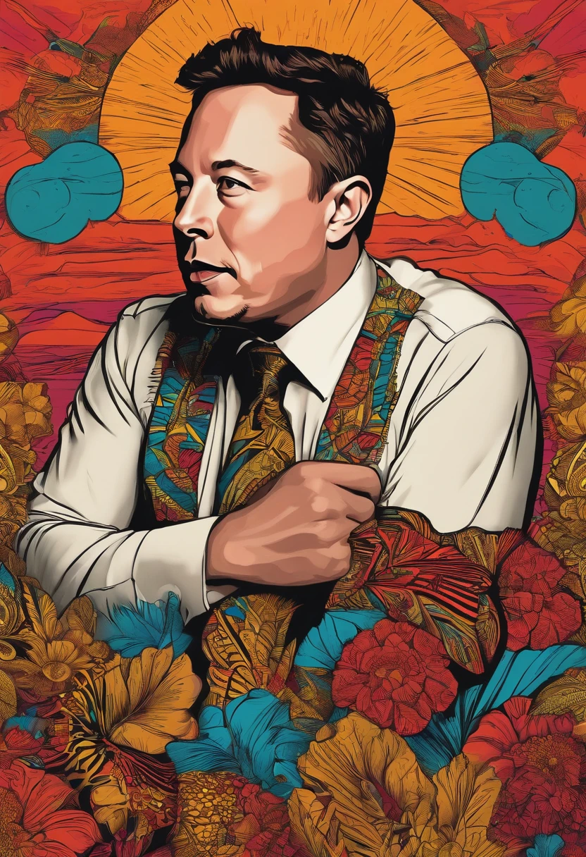crie uma imagem para estampa de camisa de elon musk com fisionomia e caracteristicas do povo africano e estilo pop art