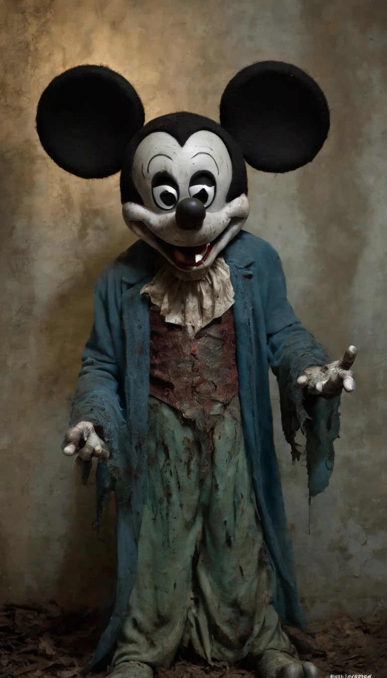 obra-prima inspirada em hellraiser, h. P. Lovecraft e Evil Dead 2013, realista de corpo inteiro ((corpo duro perfurado)) fotografia do Mickey Mouse zumbi, estilo Disney malvado magro, sem roupas magro magro Mickey Mouse zumbi malvado com corpo duro perfurado ((Mickey Mouse magrinho zumbi maligno, corpo inteiro perfurado)), decomposition, Dark black liquid of the decomposing body, 12k resolution, Mickey Mouse Full Body Skinny Scary Scary Evil Zombie Psycho Bat Monster Mickey Mouse with glowing translucent pale ghostly dark evil Zombie skin hugging close naked decaying body black-blue liquid with piercing, very intricate facepaint scary bodypaint full pierced with dark liquid out, Detailed bright ghostly dark liquid coming out of the eyes, louco brilhante zumbi mal magro emo, cabelo escuro azul claro e verde claro, e o mal assustador perverso sorriso azul, cena sombria escura em casa assombrada muito assustadora, ultra-detalhado, ((arte sombria)), Pântano of horror, whole body view, Head to the feet, UhD