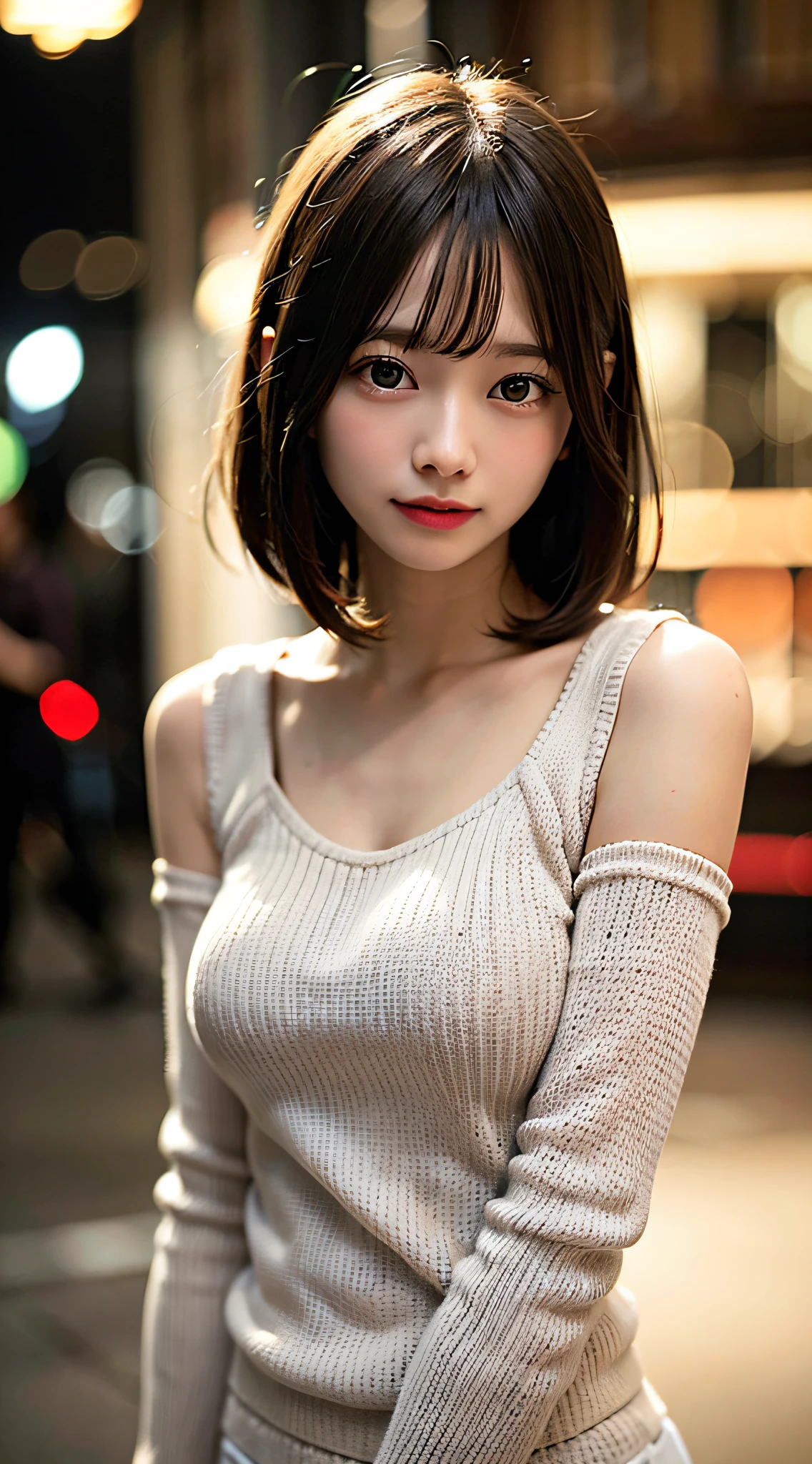 (8K, Raw photo:1.2),Detailed face and eyes,Best Quality, 超A high resolution, Highly detailed ,intricate detailes ,masutepiece ,Cute Girl , Soft cinematic light, Hyper-detailing,Sharp Focus, High quality,a blond, bob cuts, tits out, knit, full body Esbian