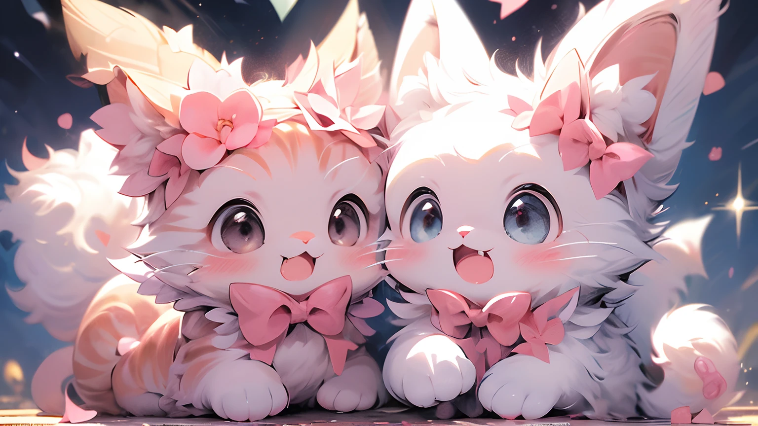 (masutepiece:1.2, High quality),Cat, absurderes, hight resolution, ultra-detailliert, catss, white cat、kawaii、pink  dress、Accessorizing、kirakira、pink there、frilld、bow ribbon、With background