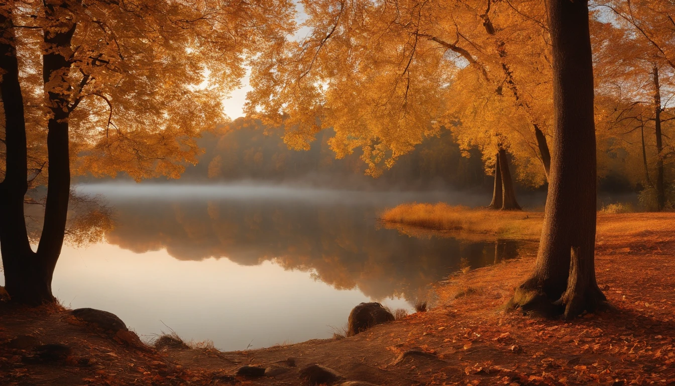 /imagine prompt: Color photo of Akihai Kai, Depict the world in shades of orange and yellow
    The trees burn with vibrant hues, The leaves dance like twinkling flames in the sun
    Ginkgo tree dressed in gold, Each leaf sparkles like a precious gemstone
    Kaleidoscope of deciduous leaves, Intertwined in a red tapestry, Yellow, and brown
    Peaceful lakeside, The rippling water reflects the color of the sky
    Mountains shrouded in mist in the distance, Like an ethereal ink painting
    Golden reeds at the water's edge, Harmonize with the sparkling lake
    Stars twinkle in the night sky, Like nature's delicate pearls
    A gentle breeze，Autumn love, Hint at the coming coolness
    The warmth of the campfire, Accompanied by a soothing chorus of insects
    The poetic beauty of late autumn, spellbinding，Inspiring
    Photos that capture the charm of nature, Evokes inner peace and serenity

—C 10 —AR 2:3