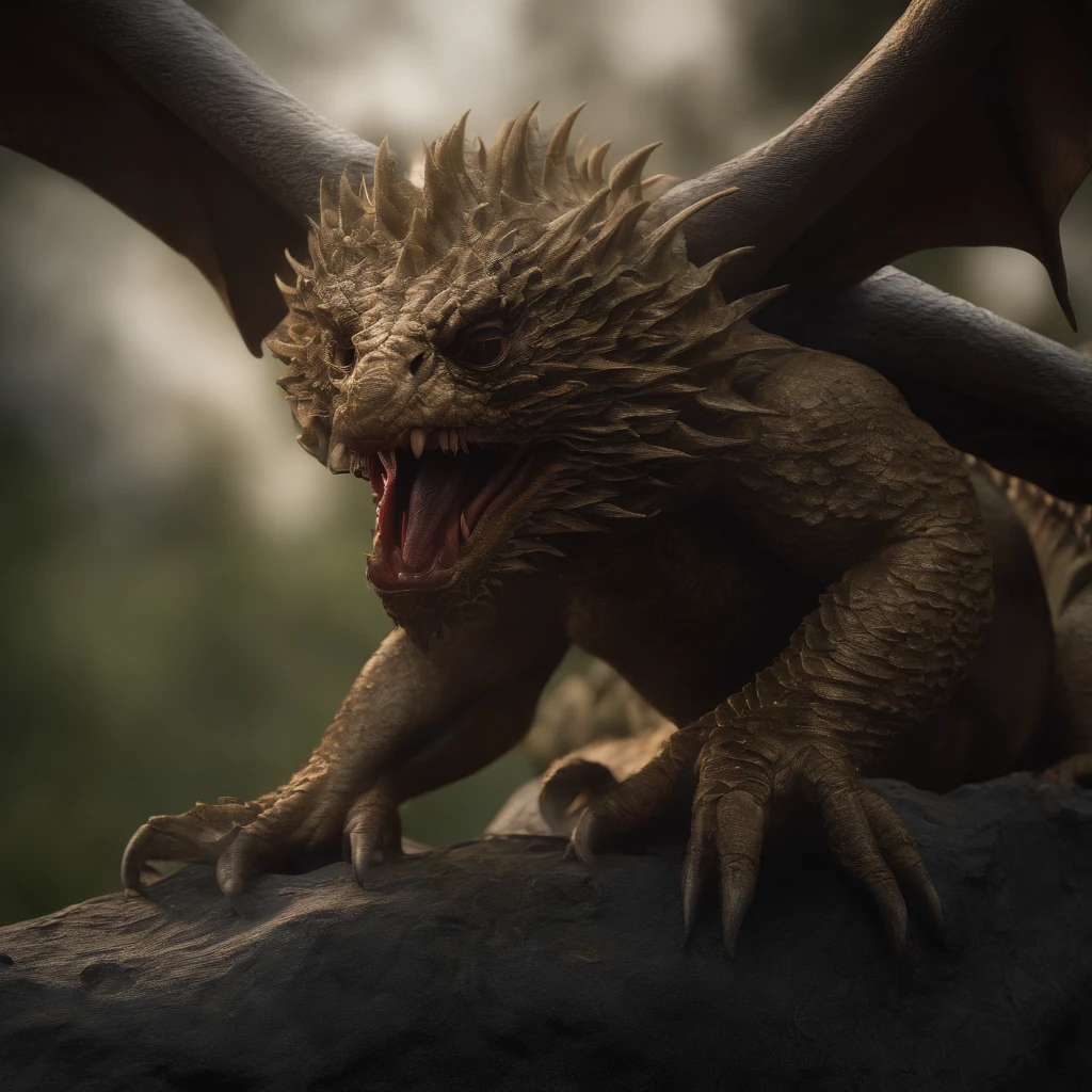 Golden Tenryu,Harsh red eyes,Close-up release of blood fire from the nose,Chest scales,high high quality,8K,Many details,Fire lettuce,Alas,4 legs,Spotted claws,golds,dangers,fires,dentes pontiagudos,big dragon,immensity,threatening,imponent