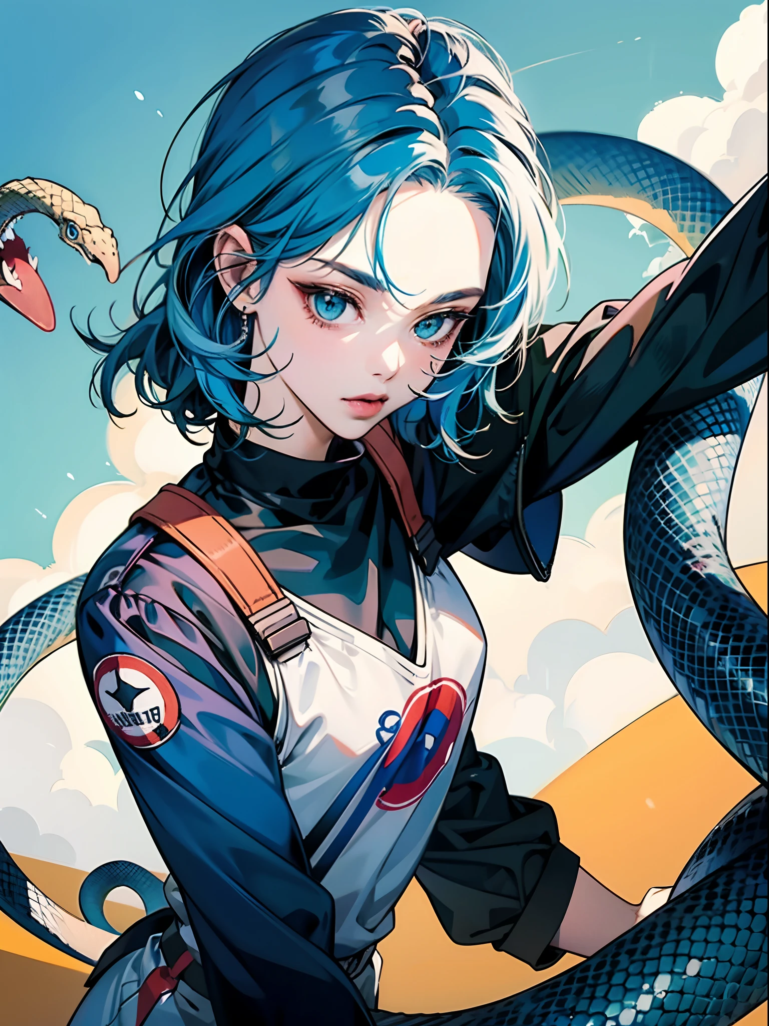Blue hair anime girl wirh snake eyes