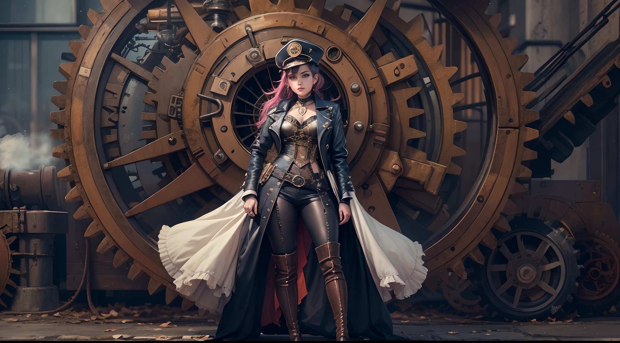 Beautiful woman in insanely intricate Time traveler Outfit