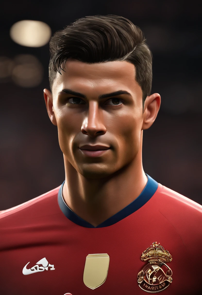 Cristiano Ronaldo, (Pixar style) (masterpiece:1.2) (bokeh) (bestquality) (Detailed skin) (detailed texture) (10) (clay) (Cinematic lighting) (crisp focus)