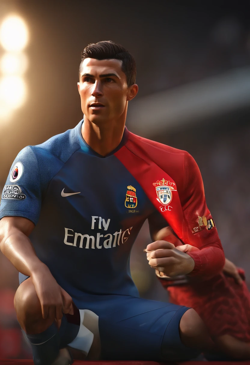 Cristiano Ronaldo, (Pixar style) (masterpiece:1.2) (bokeh) (bestquality) (Detailed skin) (detailed texture) (10) (clay) (Cinematic lighting) (crisp focus）