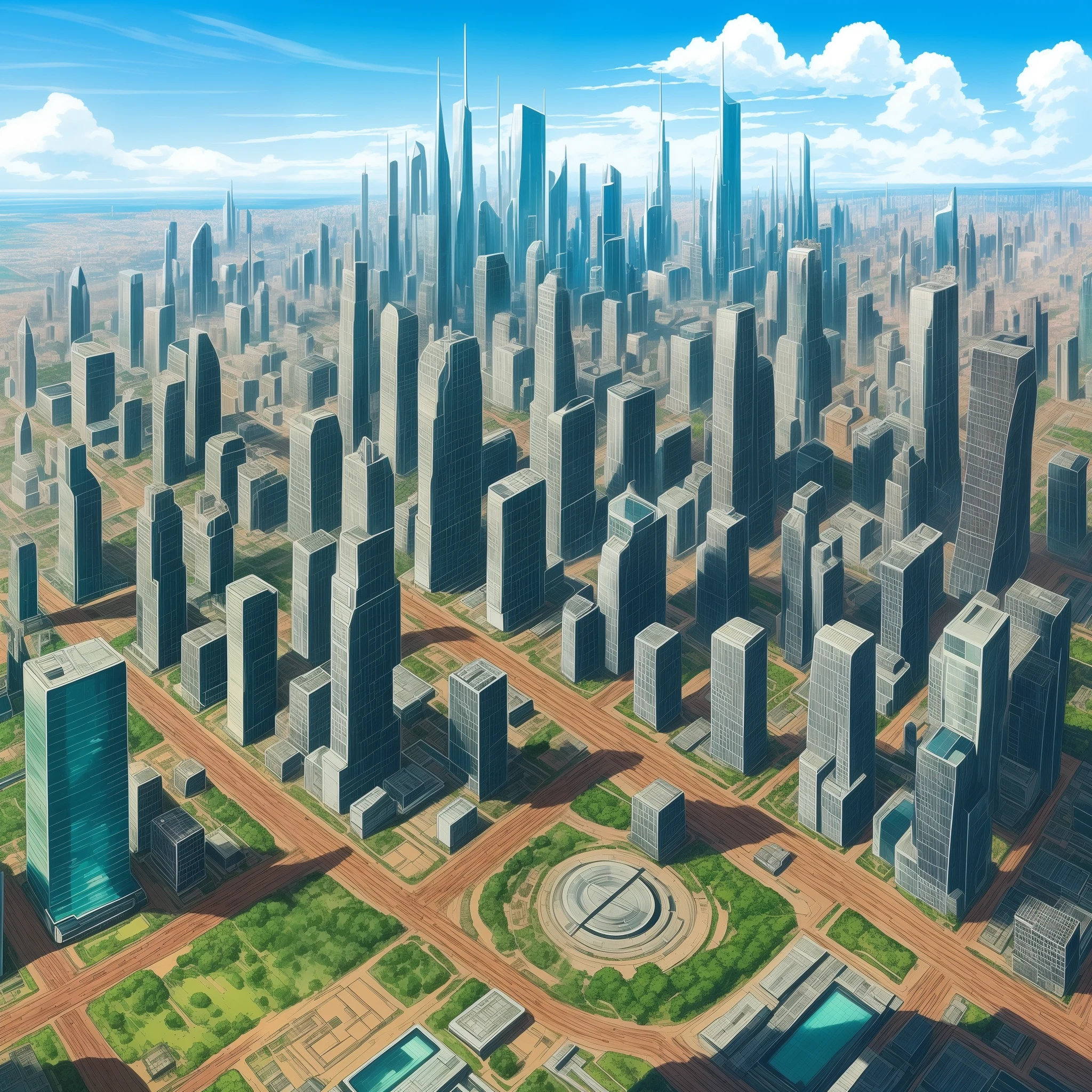 Futuristic city with anime cars