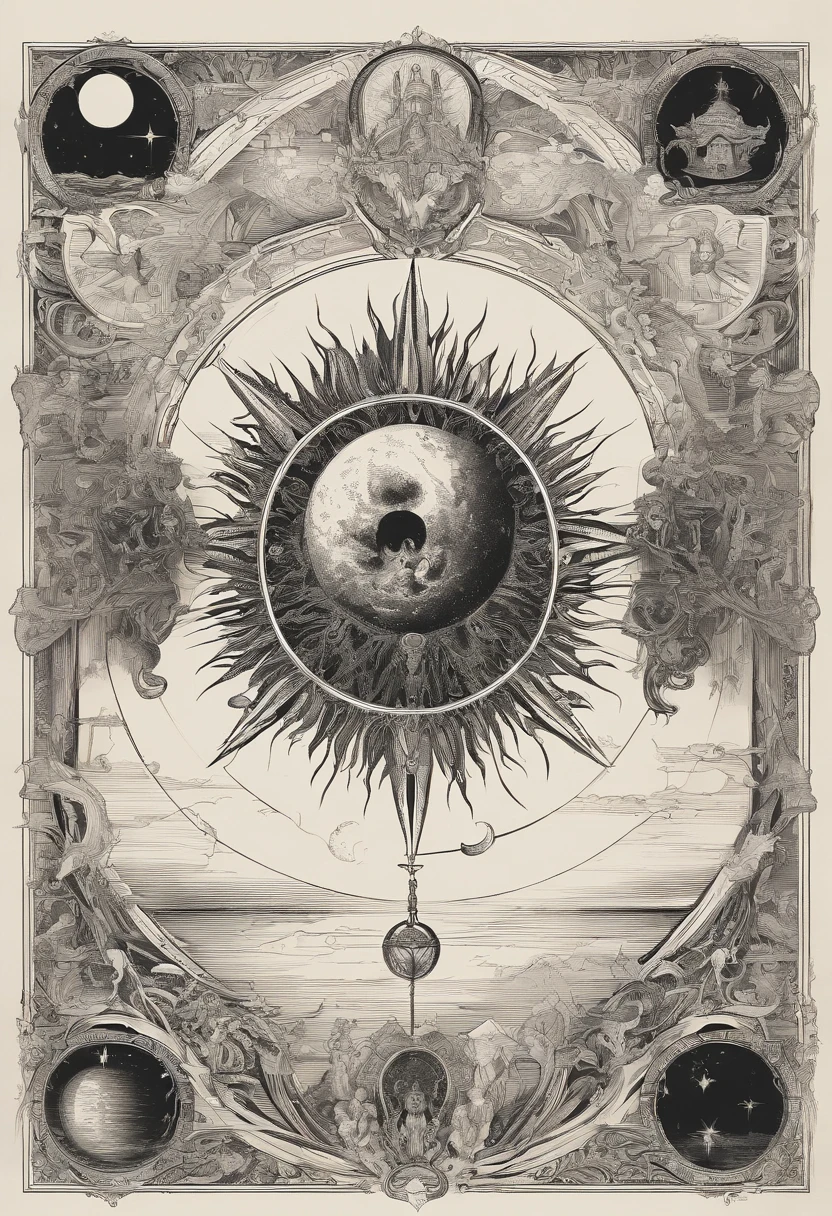 simple Johannes kepler sketches of sun and moon with faces
