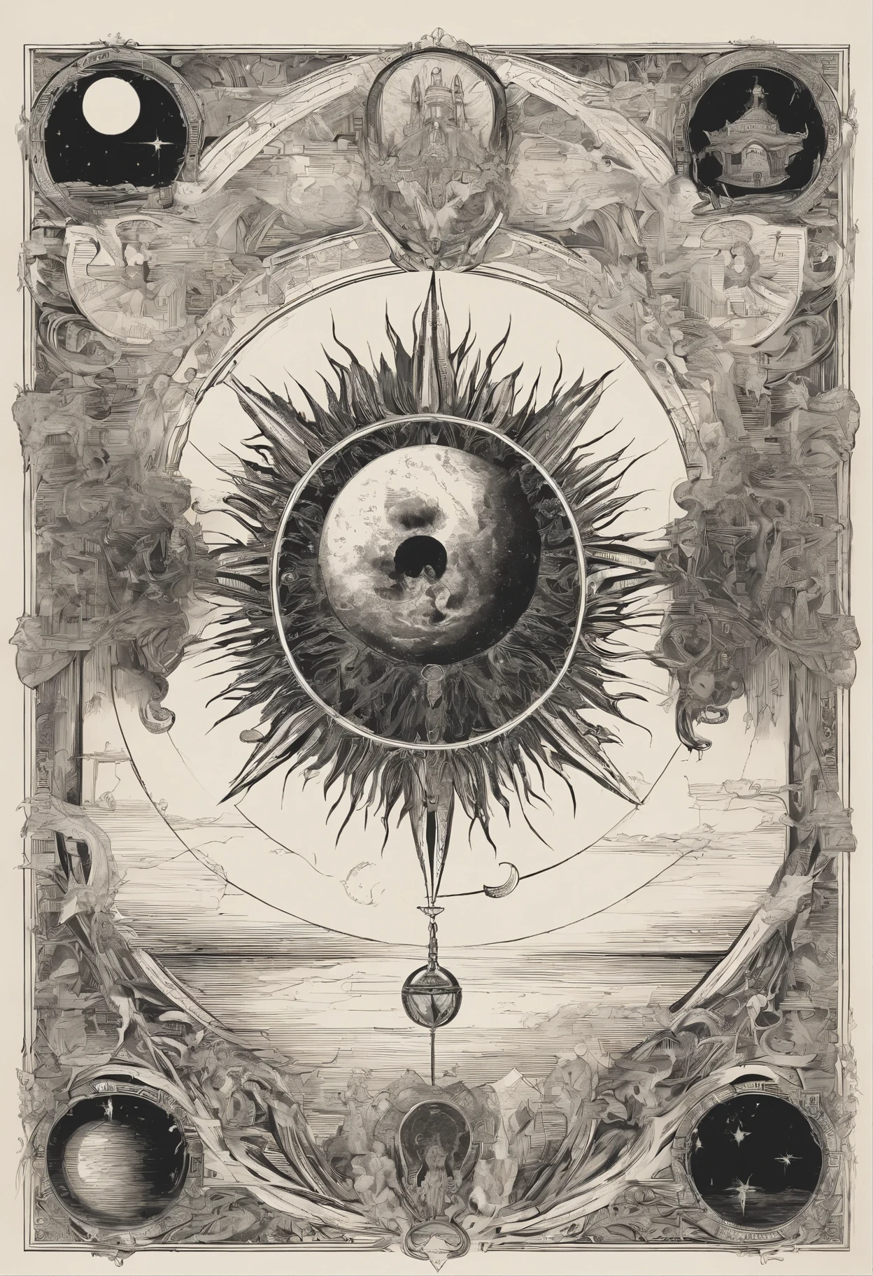 simple Johannes kepler sketches of sun and moon with faces