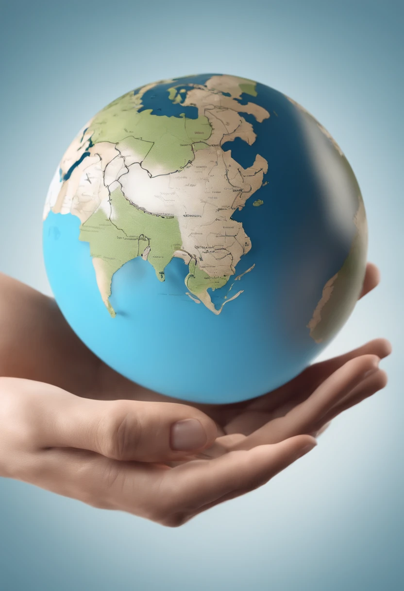 create an icon of a hand holding the globe in 3D format animated style with white background