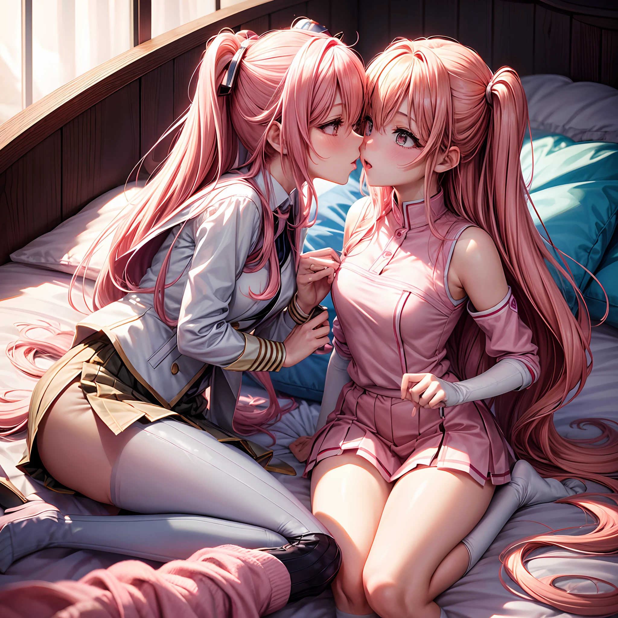 Engage Kiss,kisara,a beauty girl,Pink hair,Cute Uniform,smil,a bed,beautiful a girl,yandere,Possessiveness,Perfect Beautiful Girl,超A high resolution,masterpiece,Long,Happy Beautiful Girl,