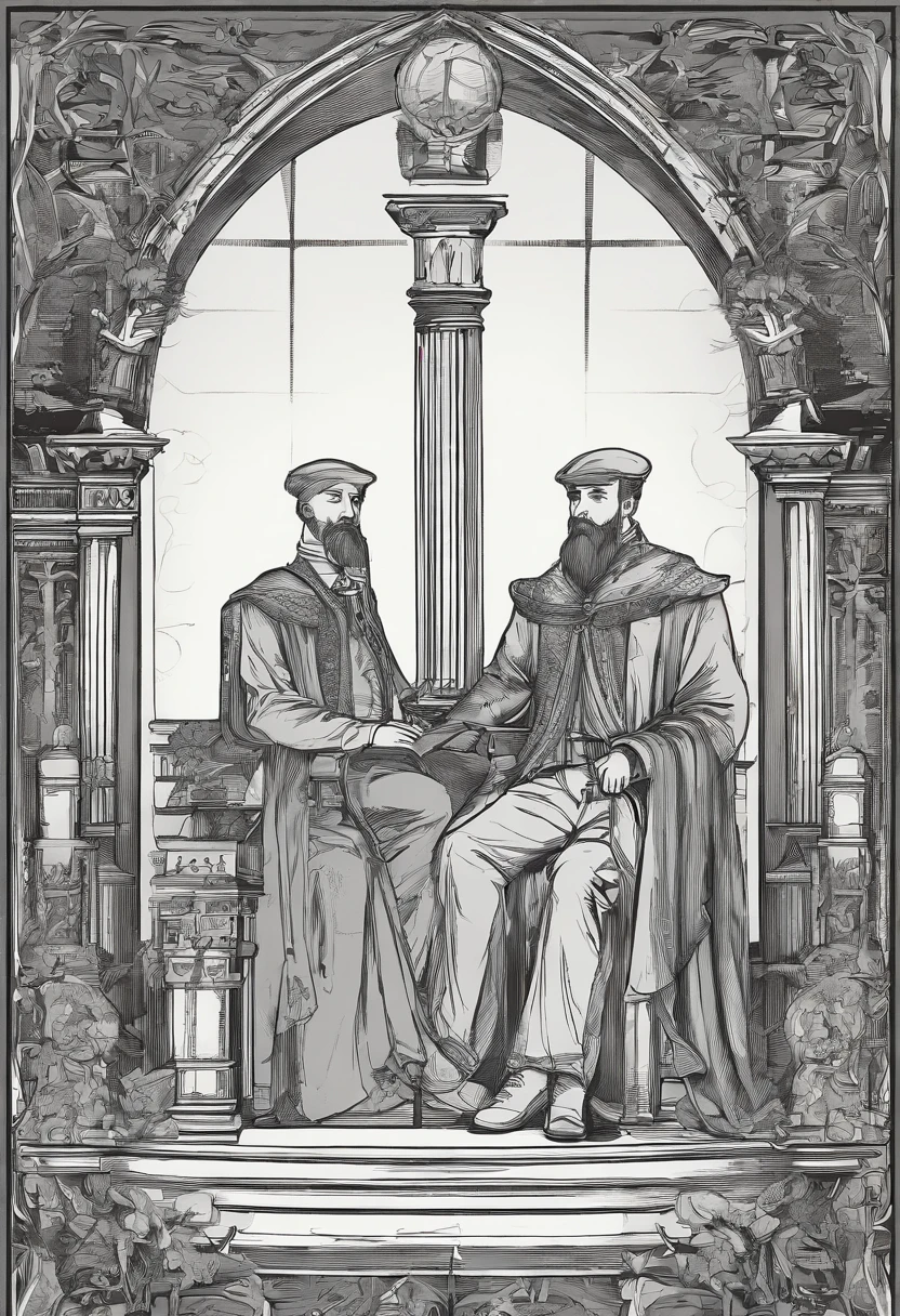 simple Johannes kepler sketch of the symposium, two men embracing and smoking weed together