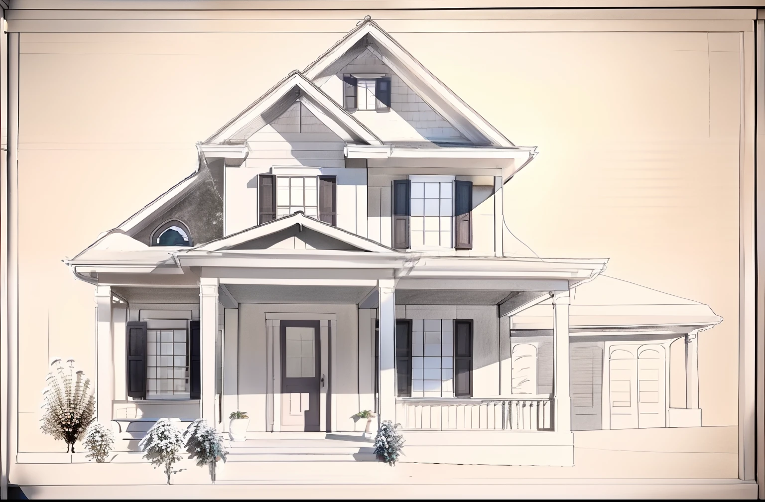 a drawing of a house with a porch and a porch, front elevation view, house illustration, front perspective, front elevation, clean ink detailed line drawing, architectural illustration, detailed line work, accurately drawn details, architectural sketch, high detail drawing, architecture drawing, detailed line drawing, residential design, architectural detailed, street elevation, overall architectural design, exterior design, highly detailed sketch