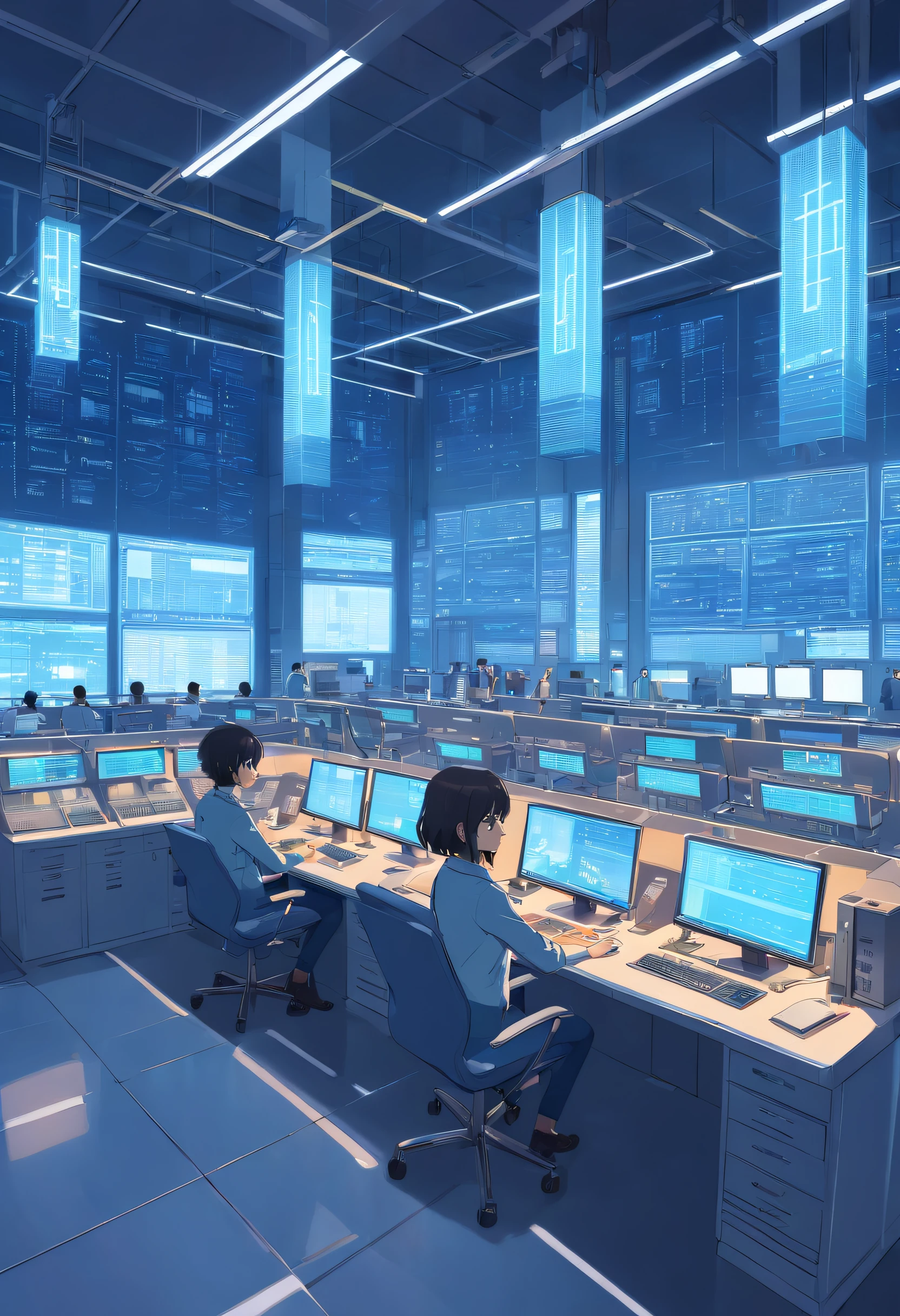 Cartoon Power Department State Grid Office Power Substation Data Center Control Center