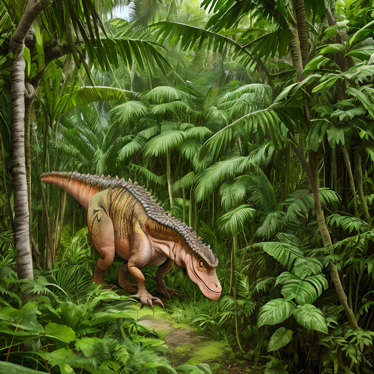 Dinosaur in jungle. Hiding