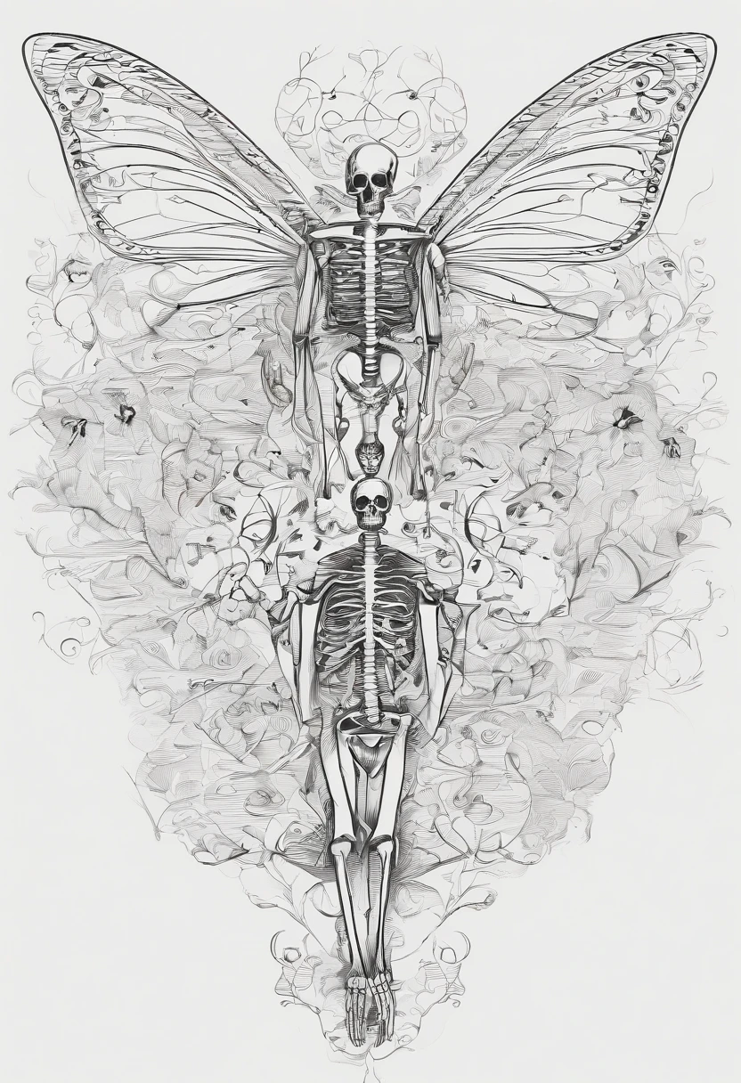 simple sketch of butterflies swirling around two male skeletons embracing