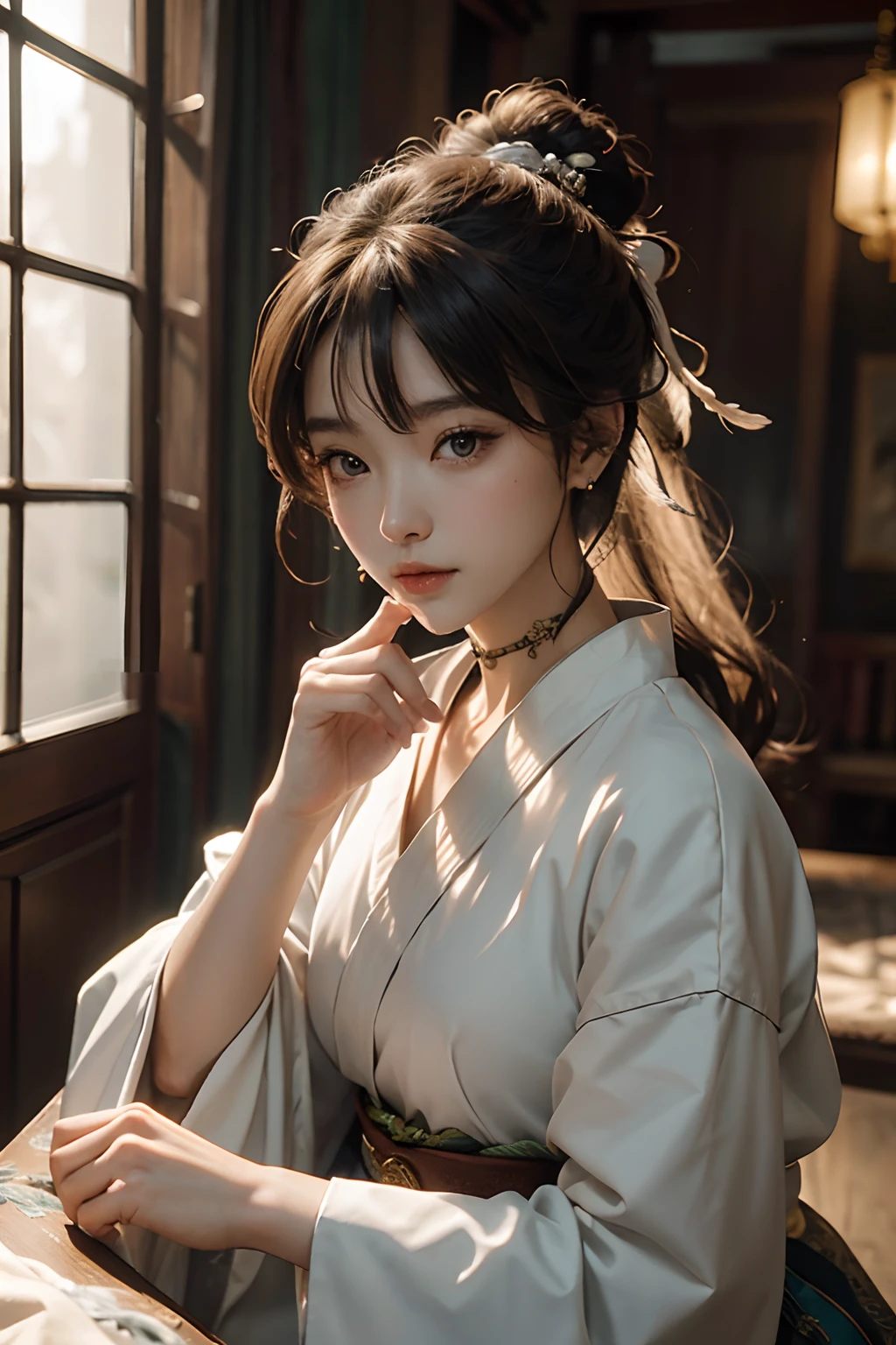 masterpiece, highest quality, Highest image quality, High resolution, photo realistic, Raw photo, wide shot, side view, full body photo, (house made by donuts, girl eat a donuts, happy, donuts in hands)