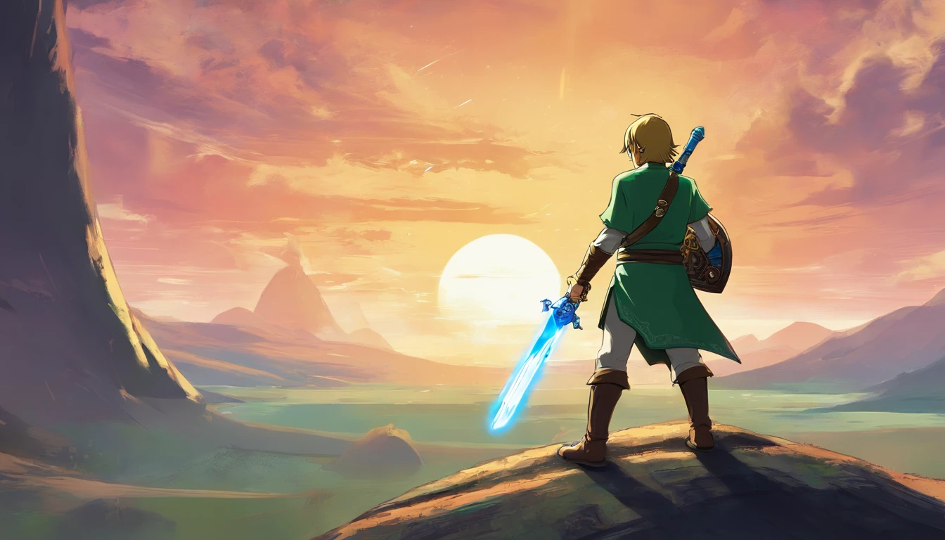 (Link from the legend of Zelda) dressed as (Luke Skywalker from Starwars) , holding a lightsaber running through a Starwars scene
