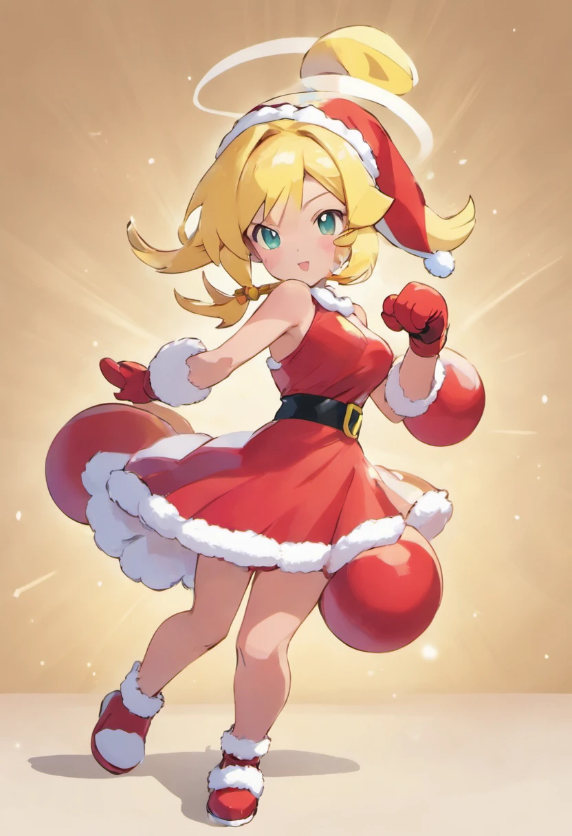 Serena in Santa Claus dress boxing gloves