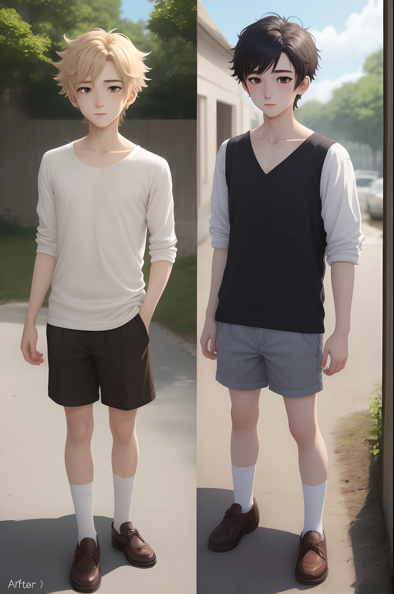 ((A boy))，adorable captivating，in a skirt ，He looked sad，Barefoot , The blush gradually rises，Shy, But handsome ，Rendered like a comic，The lens is shown as a vista，（Anime style+Soft cute），Anatomically correct，Accurate