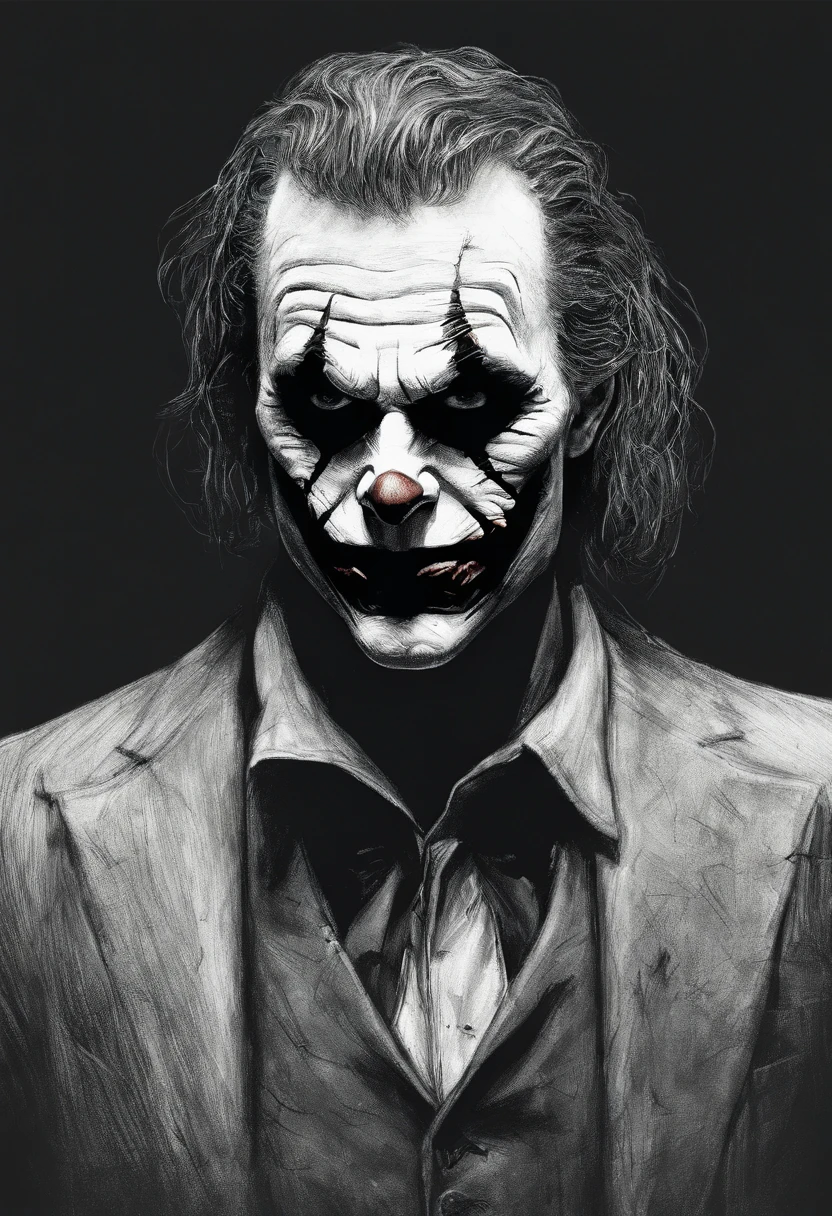 A sketch drawing of the joker character, hyper-realistic, artistic, tudo preto e branco