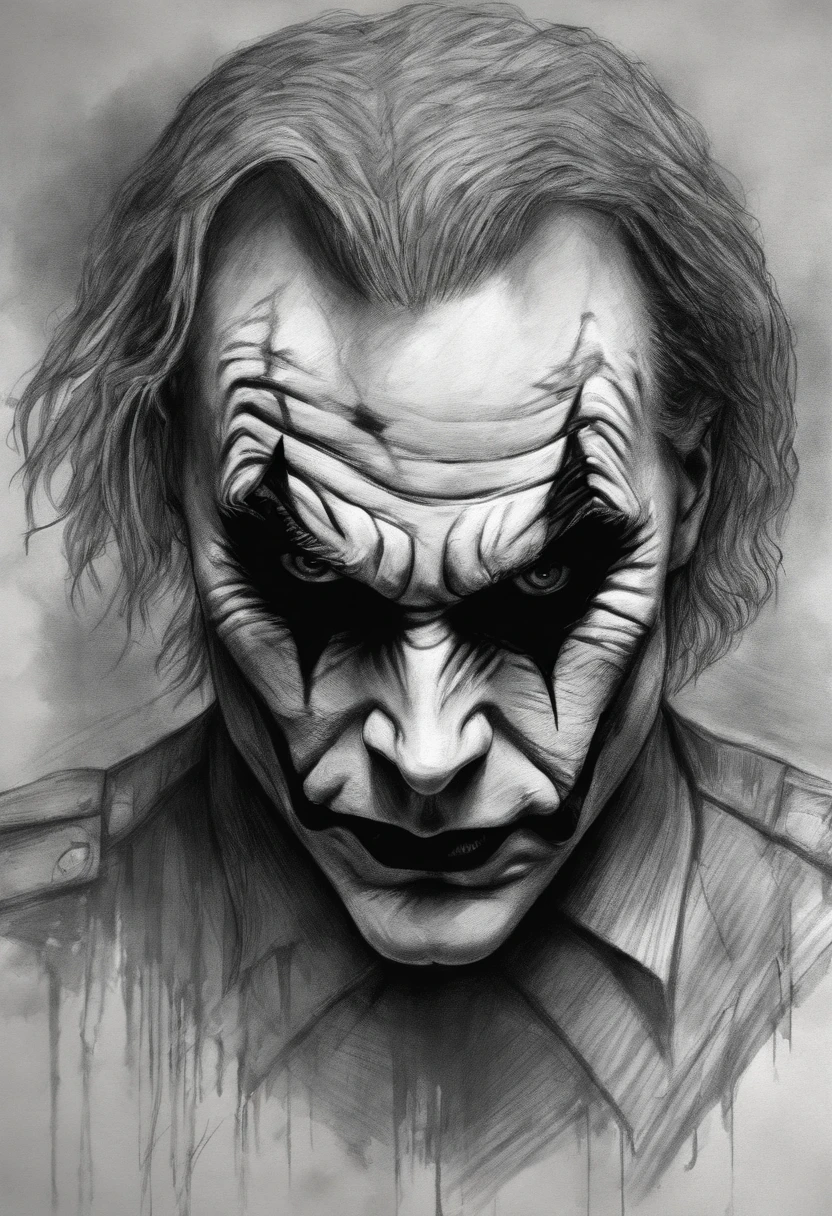 A sketch drawing of the joker character, hyper-realistic, artistic, tudo preto e branco