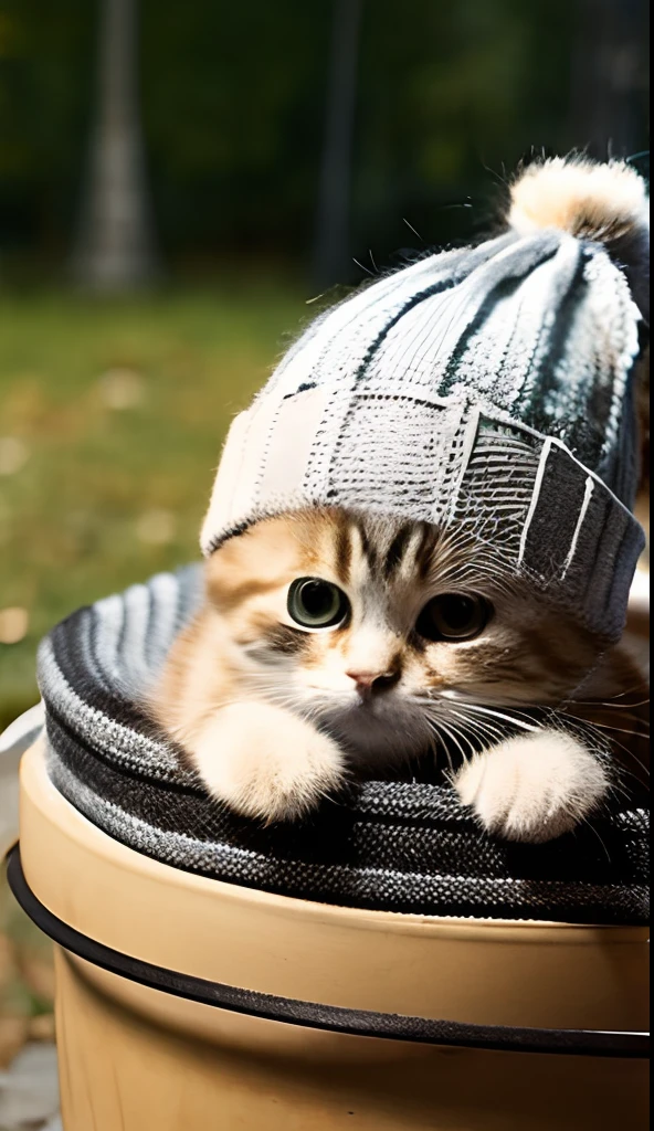 cute baby cat with knit hat