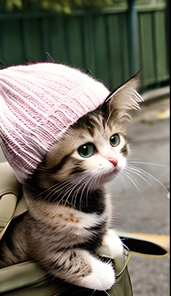 cute baby cat with knit hat